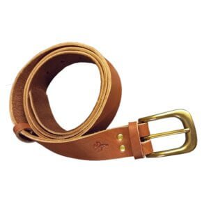Ceinture artisanale en cuir fabriquée en France boucle lyre marron
