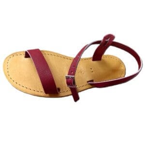Sandales plates artisanales cuir femme Naomie, bordeaux