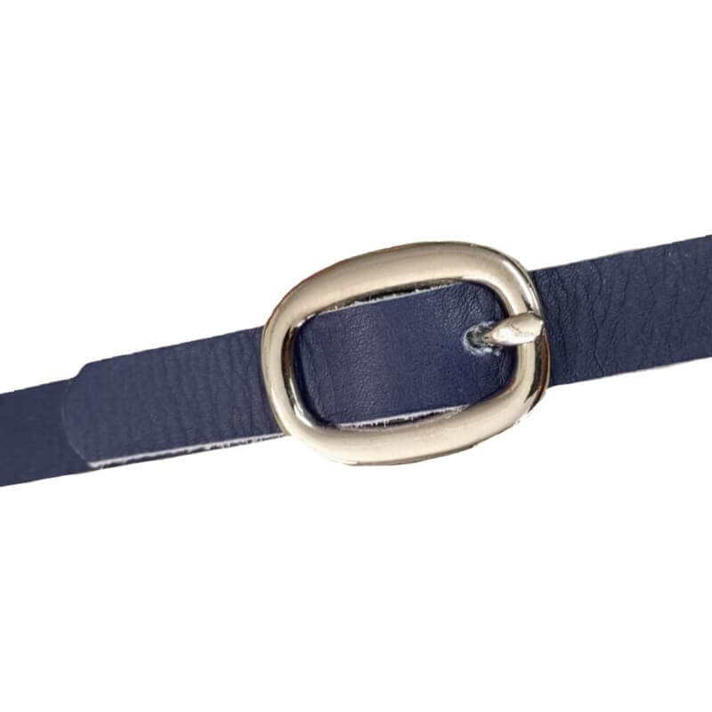 Ceinture bleue en cuir boucle laiton massif