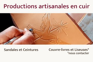 Productions artisanales en cuir, sandales et ceintures, couvre-livres et liseuses