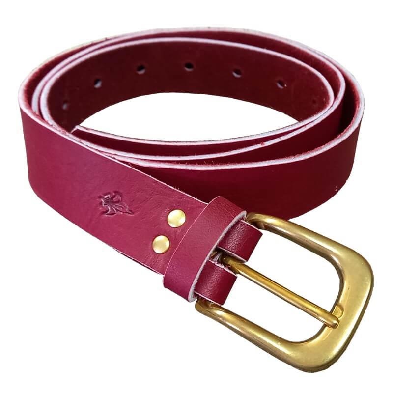 Ceinture artisanale en cuir bordeaux boucle laiton massif