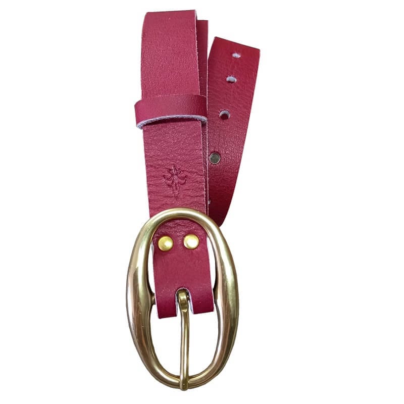 Ceinture en cuir bordeaux boucle laiton