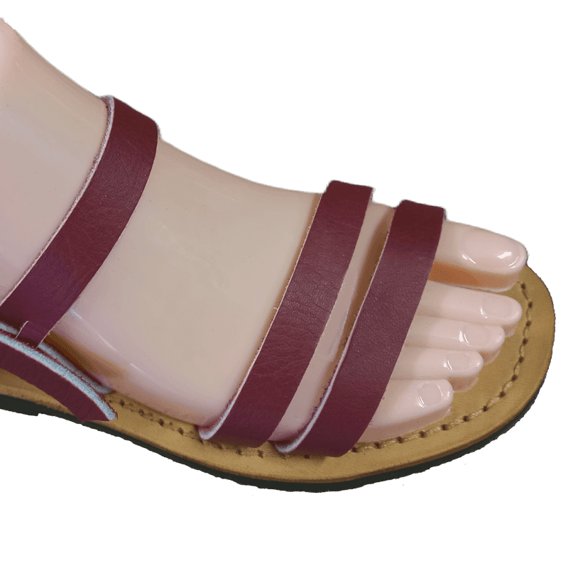 Sandale artisanale femme trois lanières, marron